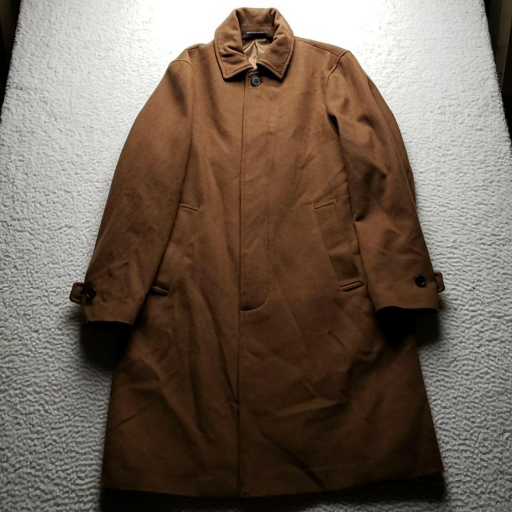 H&M Coat Mens 40 Brown Wool Long Overcoat Button Front Lined Winter Classic